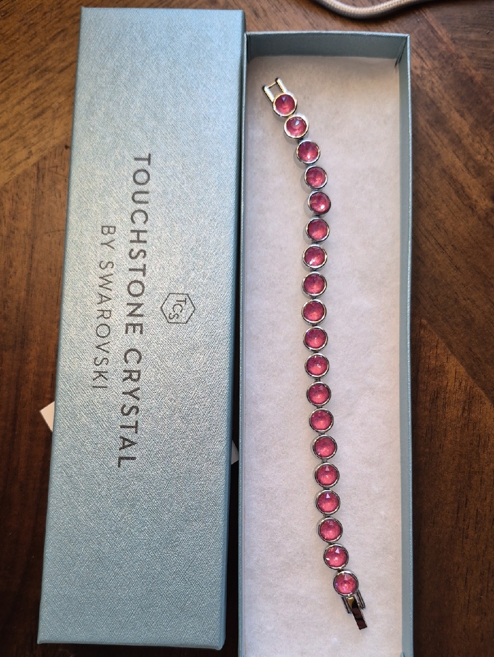 Touchstone Crystal Hot Pink Round Crystal Tennis Bracelet